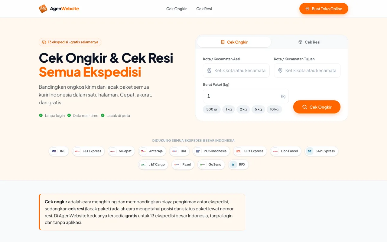 Tampilan shipping.agenwebsite.com