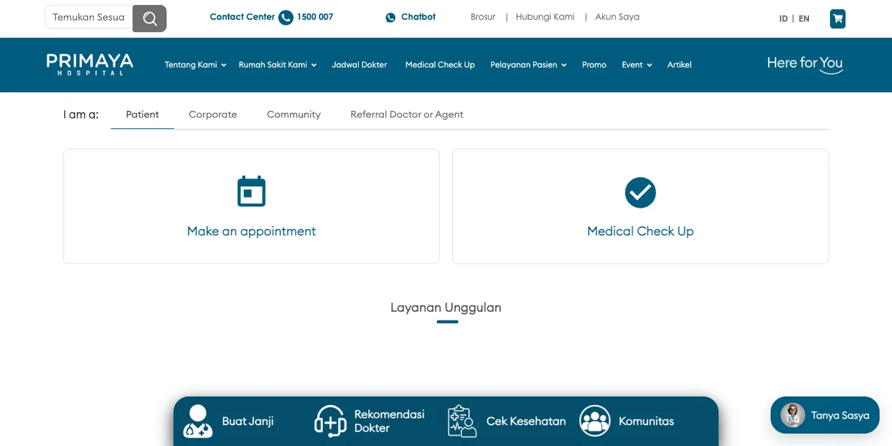 Tampilan website Primaya Hospital